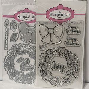 Stamps of Life Stamp & Die Set - hollywreath2stamp - Merry Christmas Wreath Bow
